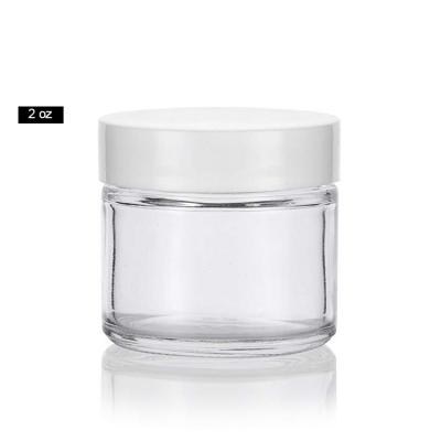 2 oz / 60 ml Clear Glass Straight Sided Jar with White Smooth Lined Lids 