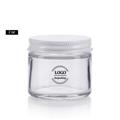 2 oz / 60ml Clear Thick Round Glass Straight Sided Cosmetic Jar with White Metal Airtight Lid 