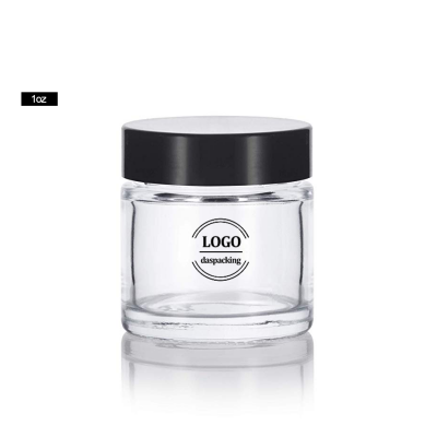 Das Skin Care Packing 1 oz / 30ml Clear Thick Glass Straight Sided Jar with Black ABS Lid 
