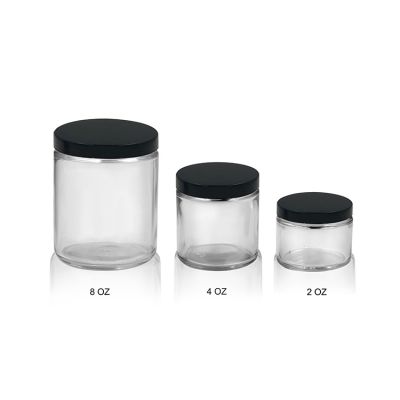 Straight side jars 1 oz 2oz 4oz 8oz clear glass ointment jar for cosmetics 
