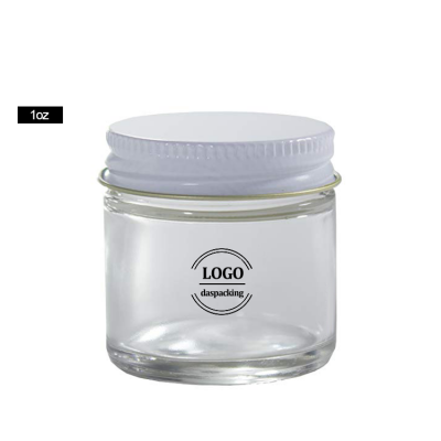 1 oz / 30ml Clear Thick Glass Straight Sided Jar with White Aluminium Metal Airtight Lid