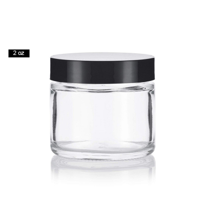 2 oz /60ml Clear Thick Glass Straight Sided Jars With Black ABS lid 