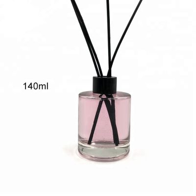 Cylinder shape 140ml glass fragrance diffuser bottle with black alu lid 