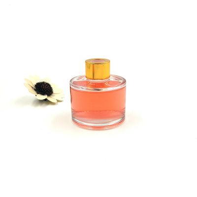 Empty transparent 120ml aroma perfume diffuser bottle glass with gold alumite cover