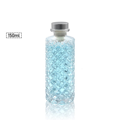 Vintage Design 150ml 5oz Embossed Clear Glass Home Toliet Decor Diffuser Bottles With Silver/Gold removable cork lid 