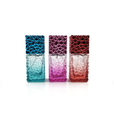 Colorful 25ml cube glass screw neck perfume bottle 
