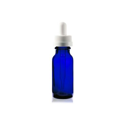 1/2 oz (15ml) Cobalt BLUE Boston Round Glass Bottle With White Child Resistant Dropper 