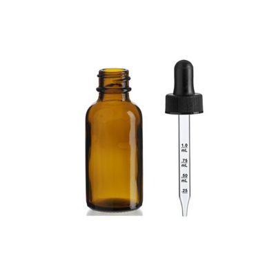 1 oz Amber Boston Round Glass Bottle with Black Calibrated Glass Dropper