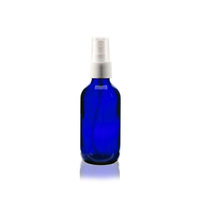 2 oz Cobalt BLUE Boston Round Glass Bottle - w/White Fine Mist Sprayer