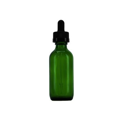 2 oz Green Boston Round Glass Bottle w/ Black Child Resistant Dropper 