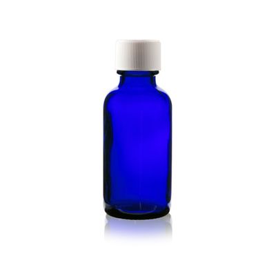 1 oz (30ml) Cobalt BLUE Boston Round Glass Bottle with Child Resistant Cap 