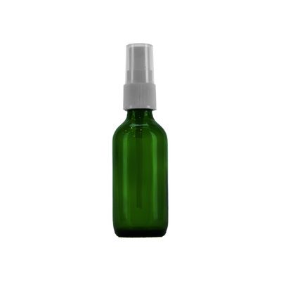 2oz Green Boston Round Glass Bottle w/ White Fine Mist Sprayer 