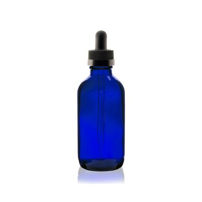 4 oz Cobalt BLUE Boston Round Glass Bottle w/ Black Child Resistant Dropper