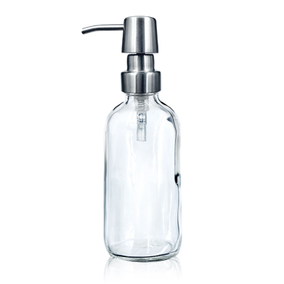 8oz glass boston lotion bottle with stainless steel pump for shampoos 