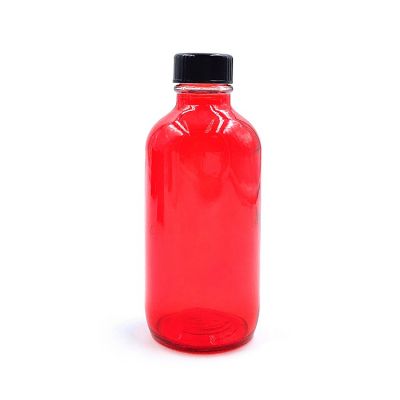 Cosmetics Packing 4 oz Specialty Red Glass Boston Round Bottle with 22/400 neck finish