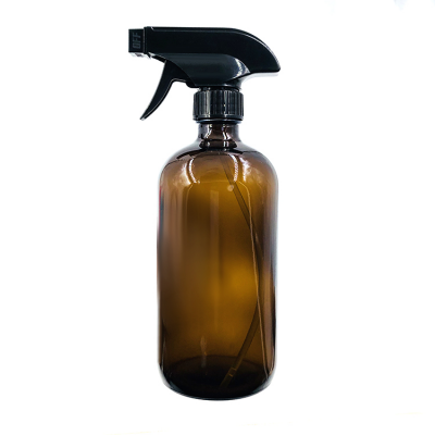 Factory price 16 oz amber boston round glass bottle with trigger spray 
