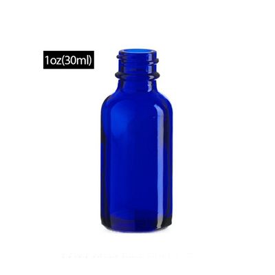 1 oz Cobalat BLUE Boston Round Glass Bottle With Poly Seal Cone Cap 