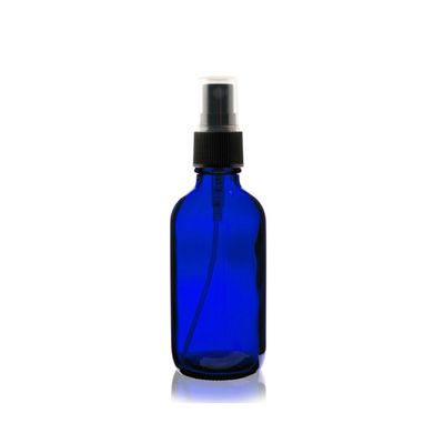 4 oz Cobalt BLUE Boston Round Glass Bottle w/ Black Fine Mist Sprayer 