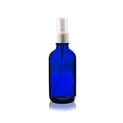 4 oz Cobalt BLUE Boston Round Glass Bottle w/ White Fine Mist Sprayer 