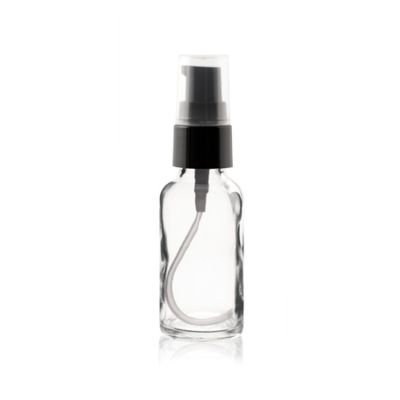 1 Oz (30 Ml) Clear Boston Round Glass Bottle With Treatment Pump 