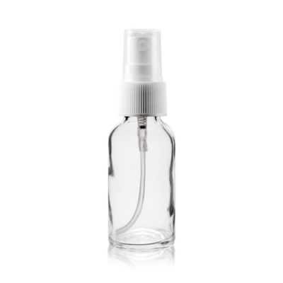 1 oz (30ml) CLEAR Boston Round Glass Bottle - w/White Fine Mist Sprayer 
