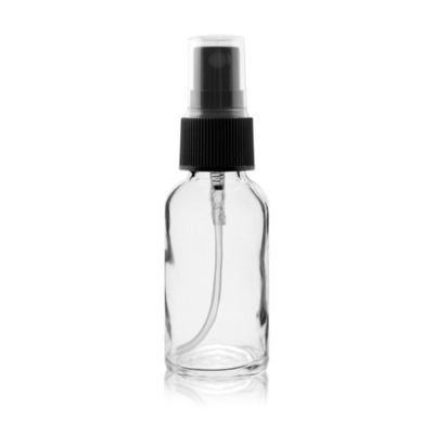 1 oz CLEAR Boston Round Glass Bottle - w/ Black Fine Mist Sprayer
