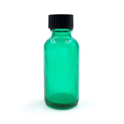 1 oz Specialty Caribbean Green Painting Boston round glass bottle with poly seal cone cap 