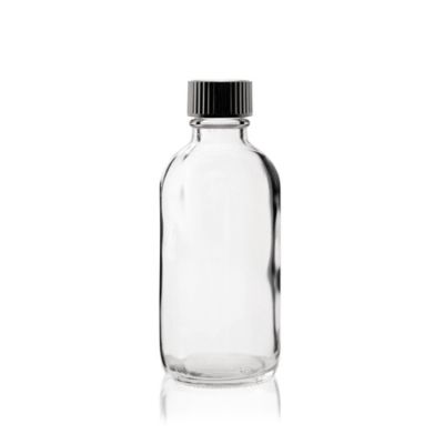 120ml 4 oz CLEAR Boston Round Glass Bottle - w/ Poly Seal Cone Cap 