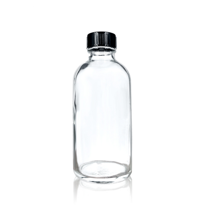 120ml 4 oz Clear Boston Round Glass Bottle with Black Phenolic Cap 