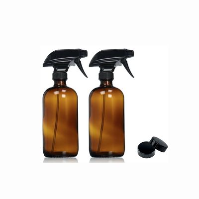 16oz Refillable Amber Glass Spray BottleWith Mist Black Trigger Sprayer for Cleaning Products 