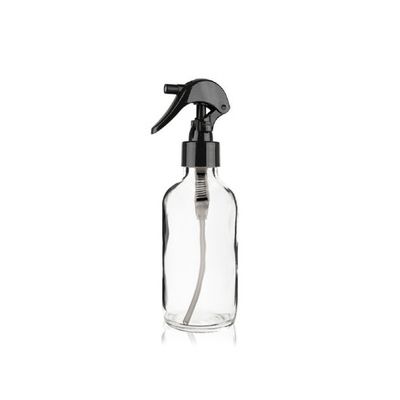 2 oz CLEAR Boston Round Glass Bottle - w/ Black Mini Trigger Spray 