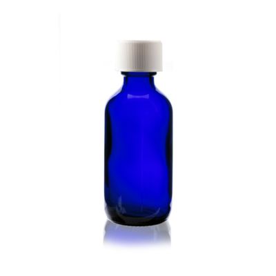 2 oz Cobalt Blue Boston Round Glass Bottle with Poly Seal Cone Cap 