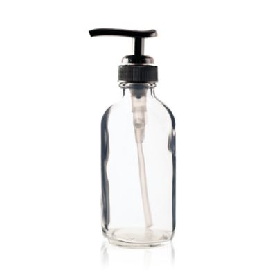 4 oz clear Boston Round Glass Bottle With Black Pump 