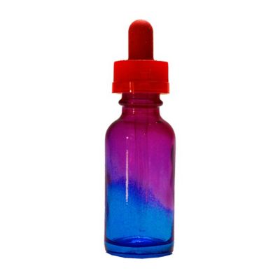 1 Oz Specialty Multi Fade Cosmic Cranberry and Teal blue Boston Round w/ White Child Resistant Dropper