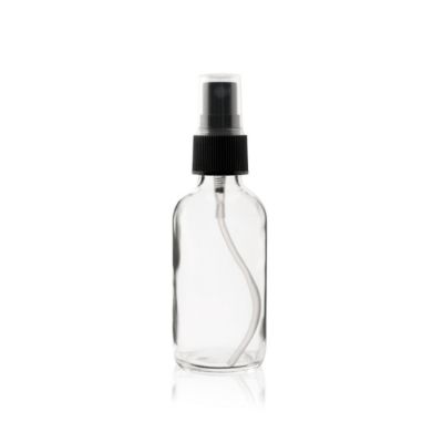 Eliquid Glass Bottle 2 oz CLEAR Boston Round Bottle - w/ Black Fine Mist Sprayer 
