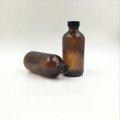 Empty 8oz 250ml Amber Boston Glass Bottle With Phenolic Cap 