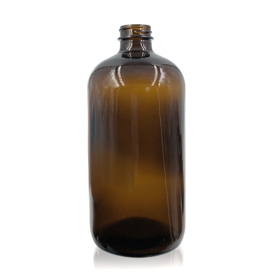 Food Drinking 32oz 1000ml Amber Cold Pressed Juice Bottle Glass Boston Round Bottle With Plastic Cap 
