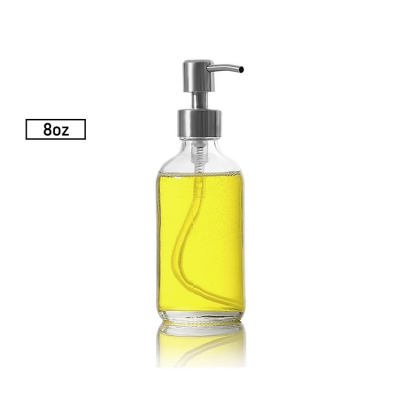 Refillable clear 8oz boston round glass lotion & liquid soap bottles 