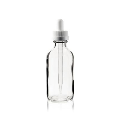 2 oz CLEAR Boston Round Glass Bottle With White Resistant Dropper 