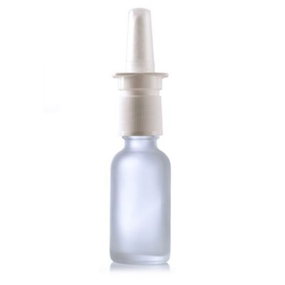 1 oz Clear FROSTED Boston Round Glass Bottle w/ Nasal Sprayer 