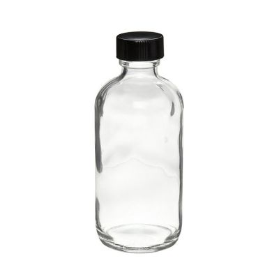 16 oz CLEAR glass boston round bottle with 28-400 neck finish with Poly Seal Cone Cap 