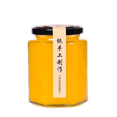 500ml high quality hexagonal honey glass jam jar with metal lid 