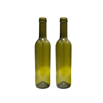 Commonly used hot sale delicate portable antique green clear 375ml wine glass bottle with cork 