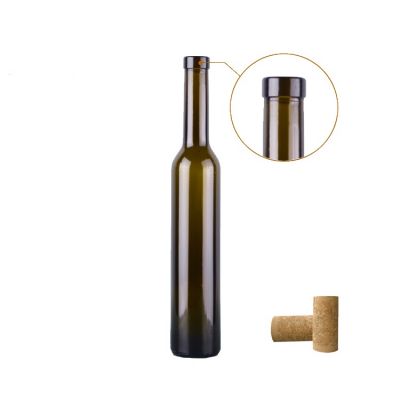 Delicate practical stocked wholesale empty 375ml antique green glass bottle for ice wine 