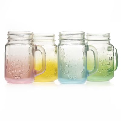 China Factory Seller Fancy Light Coloured Mason Drinking Cups 480 ml 16oz Mason Glass Jar with lids