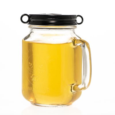 Factory Price Wholesale Drinkware Cup 480 ml 16oz Clear Empty Glass Mason Jar with Handle 