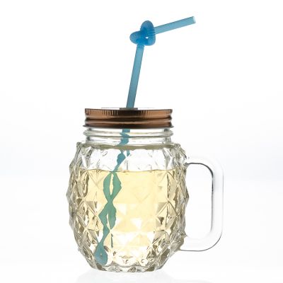 120ml round Pineapple glass Mason jar with handle 