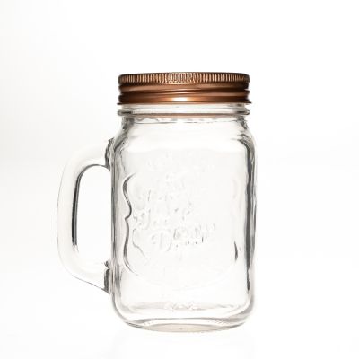 Custom Design 480ml Empty Handle Glass Mason Jar with Copper Pepper Shaker lids 