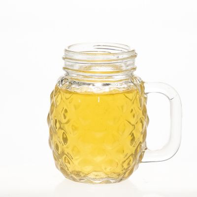 Customized logo Brand Beverage Bottles 120 ml Pineapple Shaped Cup 4oz Glass Mason Jar with Handle 