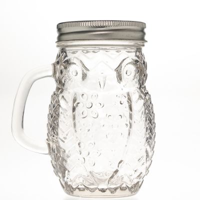Factory Outlet Owl Shaped Drinking Bottles 360 ml 12oz Empty Glass Mason Jar with Screw Metal lids 